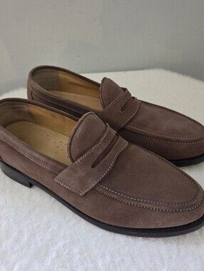 Samuel Windsor Suede Penny Loafers Light Brown Handmade Goodyear Welt Mens 9.5